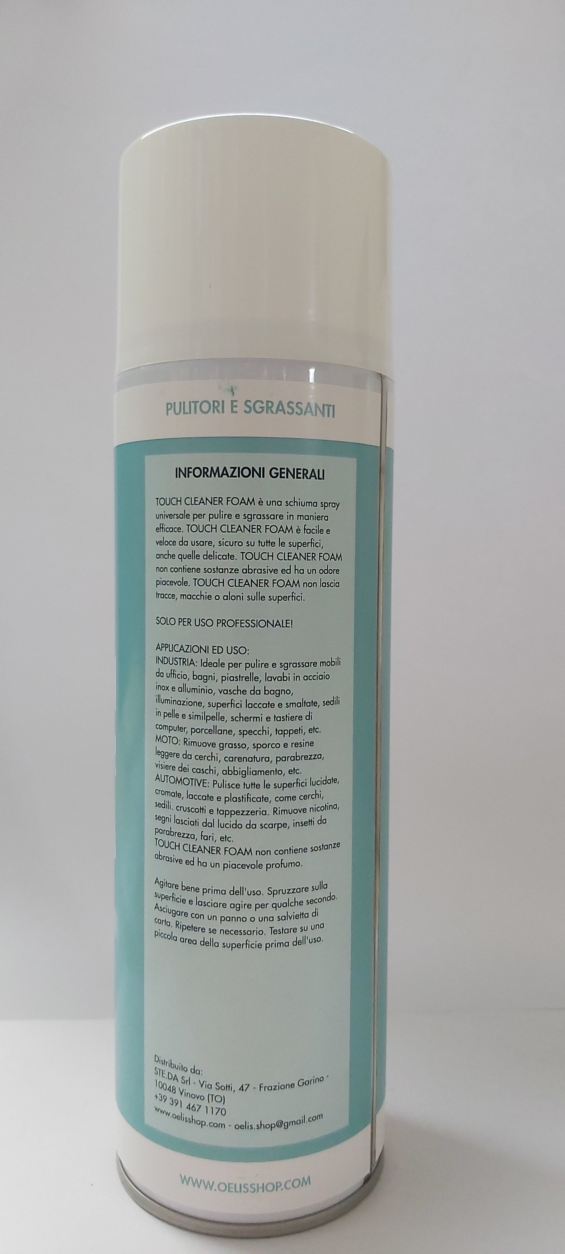 TOUCH CLEANER FOAM è una schiuma spray universale per pulire e sgrassare in maniera efficace. TOUCH CLEANER FOAM è facile e veloce da usare, sicuro su tutte le superfici, anche quelle delicate. TOUCH CLEANER FOAM non contiene sostanze abrasive ed ha un odore piacevole. TOUCH CLEANER FOAM non lascia tracce, macchie o aloni sulle superfici
